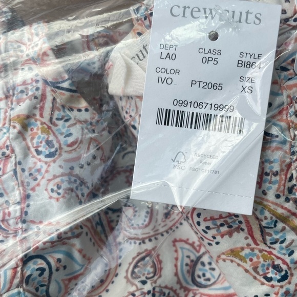 JCrew Crewcuts Girls' cotton poplin ruffle top Ivory paisley long-sleeve XS NWT - Picture 4 of 4